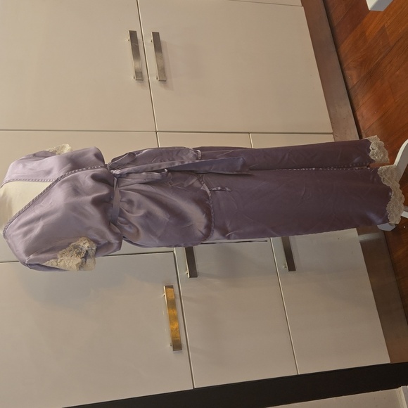 Vintage 100% Silk Lavender Lace Pajama Top & Pants Set Purple Size Medium - Picture 2 of 13